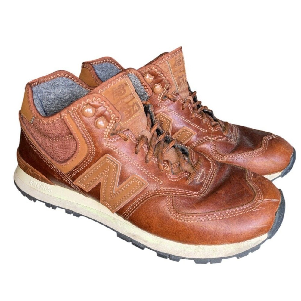 New Balance 574 Mid Rich Brown Leather Sneakers Mens 10 D MH574OAD Rare